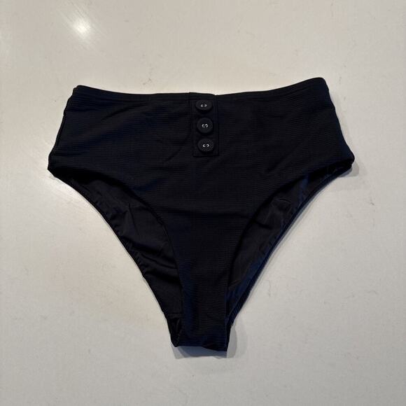 Onia Size XS Black High Rise Waisted Bikini Bottom Ribbed Button Front Retro - Picture 1 of 6